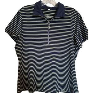 Tail golf polo size lg blue & metallic gold stripe 1/4 zip